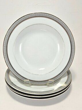 4 Mikasa Platinum Crown Rimmed Soup Bowls